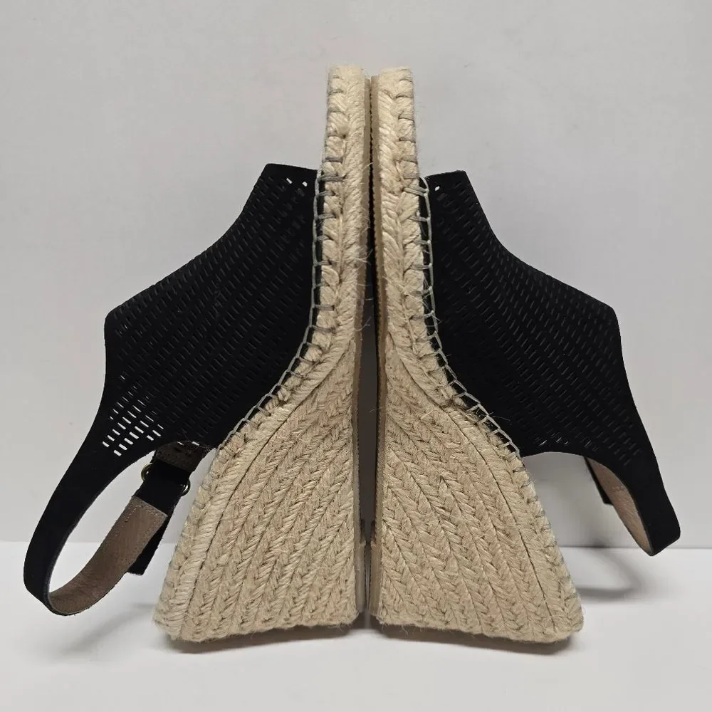 Bettye Muller Vicente Espadrille Wedge Sandals Black Suede Women's 9